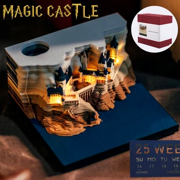 Волшебный замок 3D Блокнот 2024 Календарь 3D стикеры для заметок Удобные наклейки Diy Открытка Блокнот для рукоделия Креативные рождественские подарки для детей