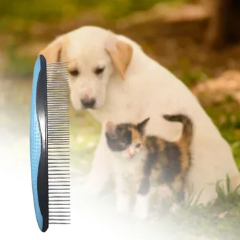 Двухзубая расческа для собак и кошек с цветной ручкой, нескользящая ручка, стальная расческа для длинных / коротких волос Для собак и кошек