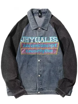 Джинсовое пальто с вышивкой буквами, Ковбойское мужское повседневное, уличная одежда в стиле хип-хоп, модное джинсовое пальто, весна-осень, винтажная верхняя одежда