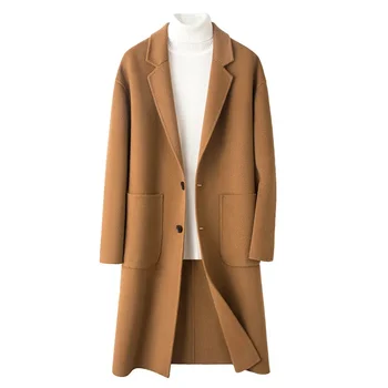 Зимнее деловое повседневное мужское пальто средней длины с откидным воротником