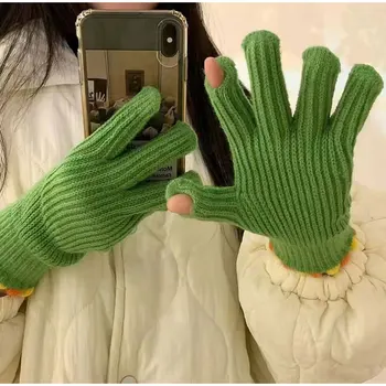 Зимние Термальные Флисовые Перчатки для Женщин, Однотонные Варежки С Сенсорным Экраном, Теплые Перчатки На Полный Палец, Велосипедные Ветрозащитные Перчатки
