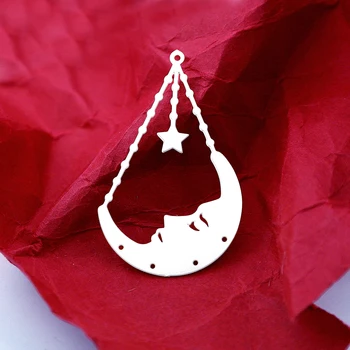Изготовление ювелирных изделий Ожерелье с каплевидным ликом звезды и Луны из нержавеющей стали, подвеска, латунные серьги, подвески, находки 2375