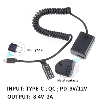 Кабель адаптера питания USB Type-C с декодированием NP-FW50 Фиктивного аккумулятора для камеры Sony ZV-E10 A7 A7R A6500 DSC-RX10 A33 A35 A37 A55