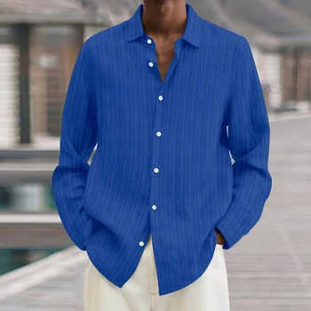 Классическая рубашка с длинными рукавами в полоску и принтом, повседневная мужская одежда, осенние винтажные рубашки на пуговицах с отложным воротником, Топы для мужчин, досуг