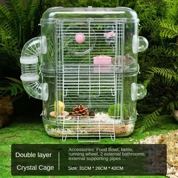 Клетка для хомяка, полностью прозрачное крысиное гнездо, двухслойная роскошная, легко моющаяся клетка для домашних животных Golden Bear, большое гнездо для хомяка