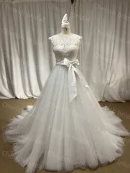 Кружевное Свадебное платье C5051A С Коротким Рукавом, Элегантное Свадебное платье А-силуэта для невесты