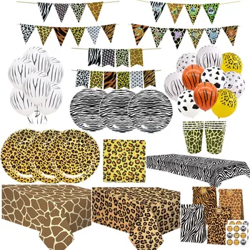 Лесной Леопард Зебра Одноразовая Посуда Тарелки Салфетки С Днем Рождения Декор Для Вечеринки В Честь Дня Рождения Детей Сафари В Джунглях