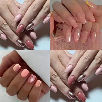 Милые накладные ногти Модные французские Розовые блестящие кончики ногтей Длинные Балерины Съемные накладки на ногти Женщины Девушки