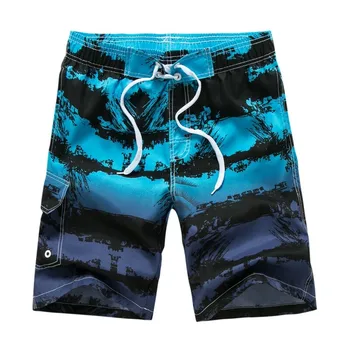 Мужские полосатые дышащие пляжные шорты для плавания с летним принтом, быстросохнущие шорты с эластичным шнурком на талии для плавания