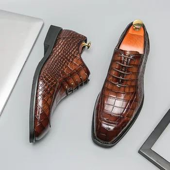 Новая коричневая мужская официальная одежда, Оксфорды с квадратным носком и каменным узором, черная деловая мужская обувь, бесплатная доставка, 38-размер 46 Дерби