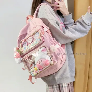 Новый большой школьный розовый рюкзак Ita для девочек с двумя прозрачными карманами для булавок, женская большая сумка Kawaii Ita со вставной пластиной H221