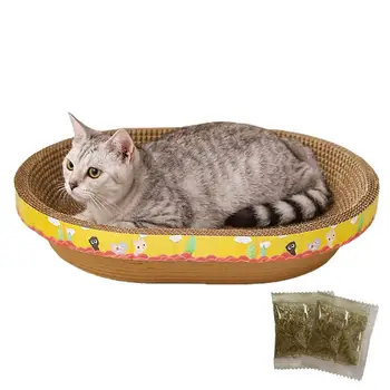 Овальная кровать-когтеточка для кошек из гофрированного картона, коврик для когтеточки для котят, Миска для когтеточки с кошачьей мятой, Расслабляющая кровать для когтеточки для кошек