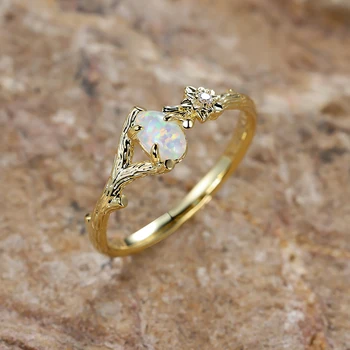 Очаровательное кольцо с цветком растения Золотого цвета, кольца с огненным опалом белого цвета для женщин, обручальные кольца с цирконом, Обручальное кольцо с овальным камнем, Ювелирные подарки