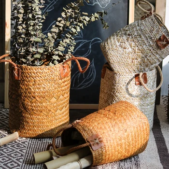Плетеный контейнер для цветов из натуральной морской травы для комнатных растений