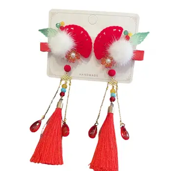 Праздничные Заколки для волос в китайском стиле Заколки для волос с длинными кисточками в Китайском стиле Праздничный Декор с бантом из бисера для девочек для Нового