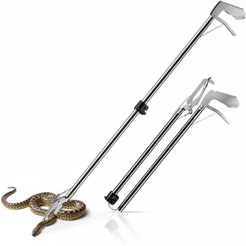Регулируемый крючок-змейка из нержавеющей стали длиной 100 см, Длинная ручка, Щипцы для змей, Захват для рептилий, Инструменты для ловли змей