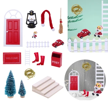 Рождественские украшения для кукольного домика, Миниатюрные аксессуары для гномов, Уникальный дизайн, набор дверей с деревянными эльфами, Фантастические подарки для детей, детей