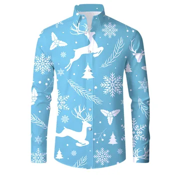 рубашка для мужчин на Рождество 2023, подарок navidad, рубашка с длинным рукавом и пуговицами, мужские рождественские повседневные рубашки приталенного кроя, официальная одежда
