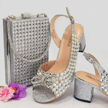 Сандалии 2023, африканская модная двухцветная сумка и обувь, дизайн украшений из серебряных кристаллов, Банкетный комплект женской обуви и сумки