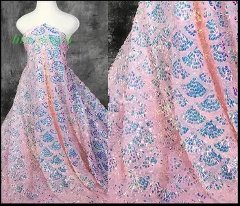 Светло-розовая ткань в форме голубой рыбьей чешуи, эластичная сетчатая ткань золотистого иллюзионного цвета, ткань для одежды для выступлений