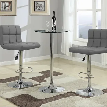 Современный квадратный барный стул из искусственной кожи, поворотный, регулируемый, комплект из 2 предметов, Барный стул для кухонной стойки, серый