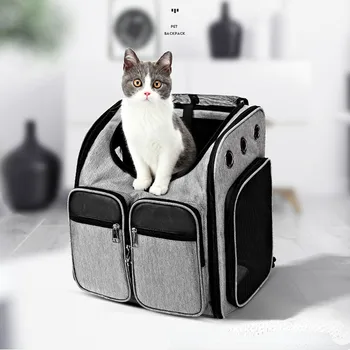 Сумка-переноска для кошек, рюкзак для собак с дышащими отверстиями, Складной дорожный рюкзак для кошек и маленьких собак, аксессуары для домашних животных с двойными дверцами