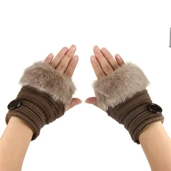 Теплые зимние женские перчатки без пальцев, теплые зимние варежки для девочек из искусственного кроличьего меха, женские теплые перчатки для рук, зимние женские перчатки-варежки