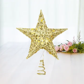 Топпер для Рождественской елки Звездное украшение Блестящий золотой металлический Топпер для рождественской елки 20 см