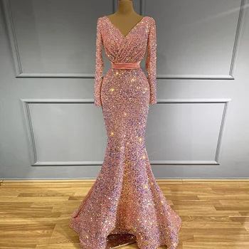 Шарон Саид, Мусульманские вечерние платья Русалки с розовыми блестками, Роскошный элегантный вечерний костюм с длинным рукавом для женщин, Свадебная вечеринка SS464