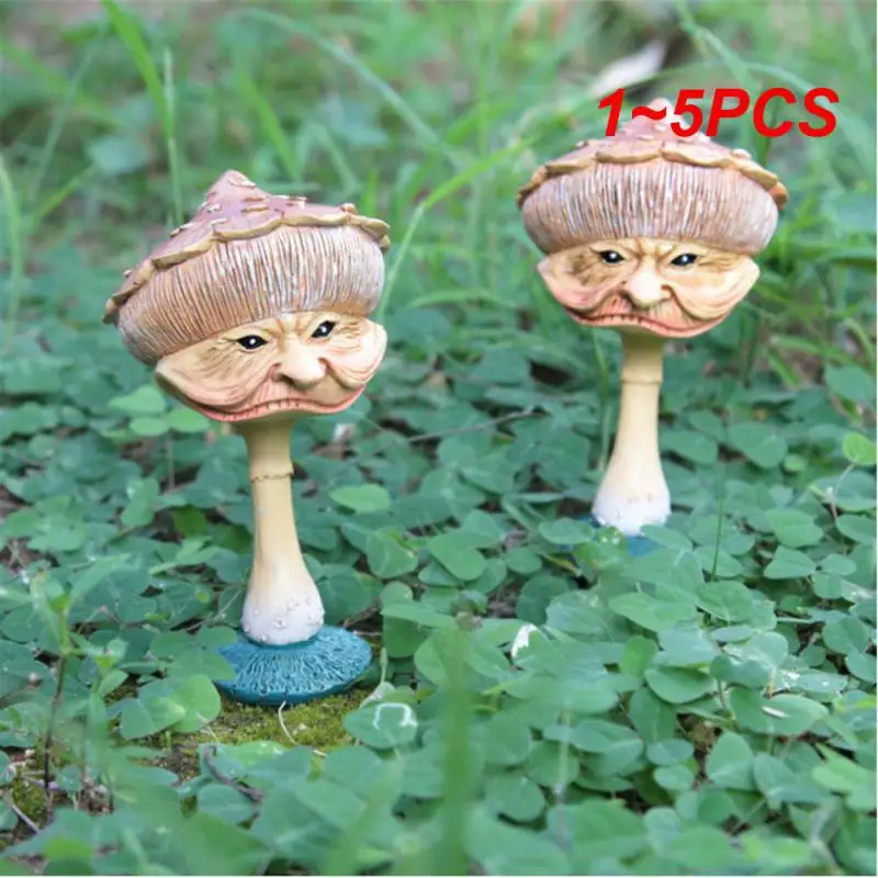 1-5 шт. Садовые украшения со статуей гриба, забавные уличные фигурки с человеческим лицом, грибы, миниатюрная садовая статуя феи на лужайке Изображение 0