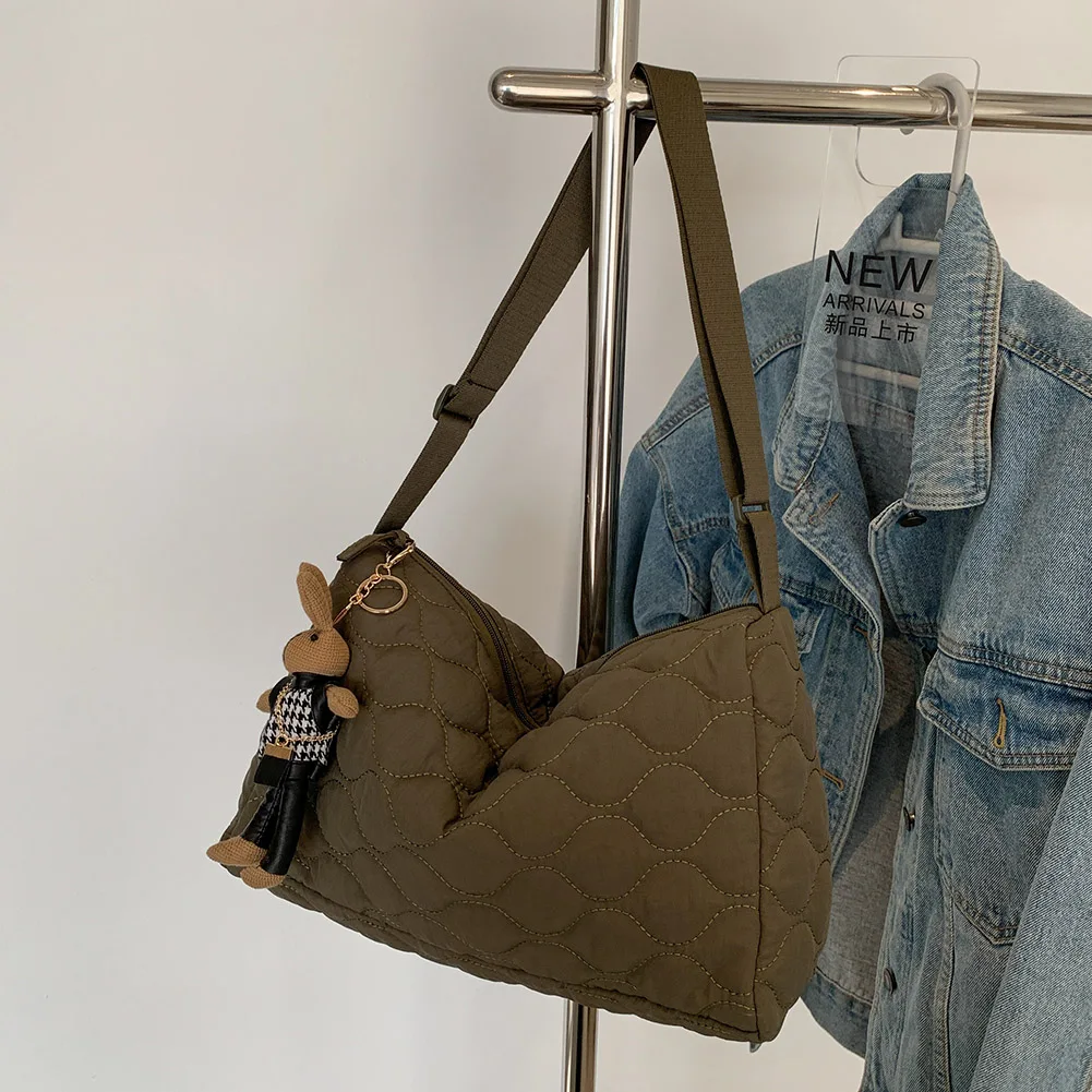 Женская стеганая сумка-тоут с бриллиантами, легкая сумка-тоут из фугу, регулируемый ремень, мягкая сумка через плечо, сумка с верхней ручкой, сумка для поездок на работу Изображение 3