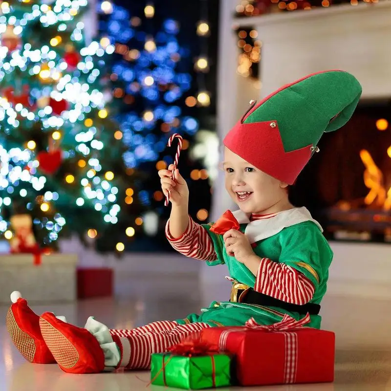 Забавная Рождественская шляпа, шляпа для костюма эльфа, зеленые и красные фетровые шляпы для взрослых, Аксессуары для рождественской костюмированной вечеринки для праздничного фестиваля Изображение 1