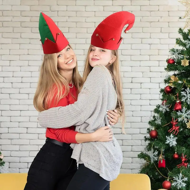 Забавная Рождественская шляпа, шляпа для костюма эльфа, зеленые и красные фетровые шляпы для взрослых, Аксессуары для рождественской костюмированной вечеринки для праздничного фестиваля Изображение 3