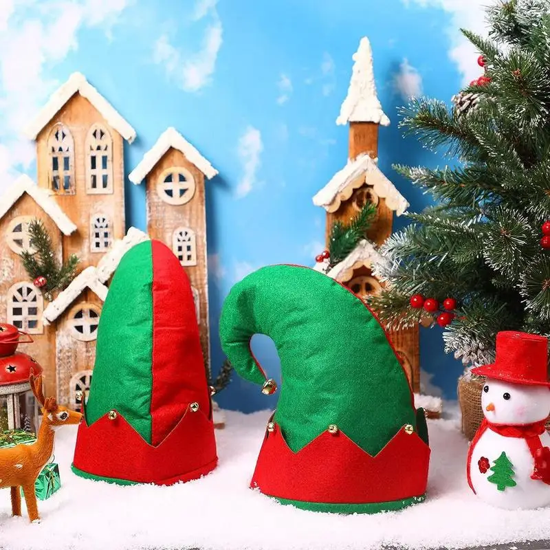 Забавная Рождественская шляпа, шляпа для костюма эльфа, зеленые и красные фетровые шляпы для взрослых, Аксессуары для рождественской костюмированной вечеринки для праздничного фестиваля Изображение 4
