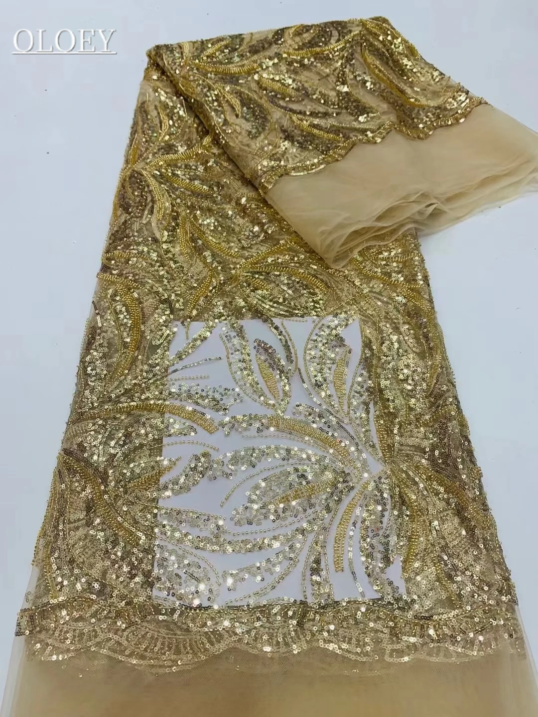Мода 2023 Французская кружевная ткань с вышивкой бисером, африканская нигерийская ткань с блестками для свадебного платья Изображение 4