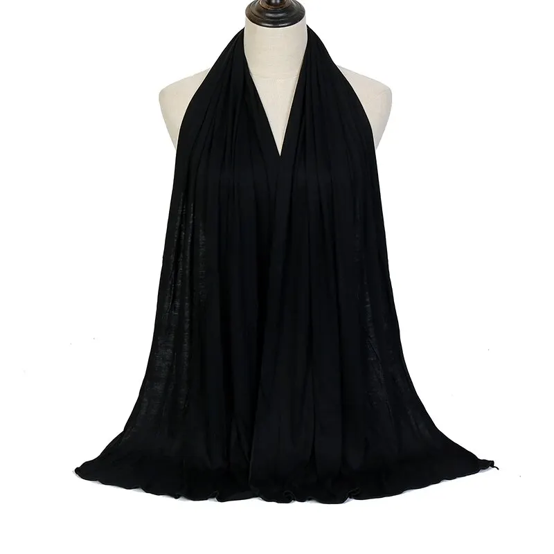 Модальный Хлопчатобумажный Шарф-Хиджаб Из Джерси Для Женщин, Эластичная Шаль, Обычная Мусульманская Повязка На голову, Модный Однотонный Длинный Шарф 170*60 см Изображение 1