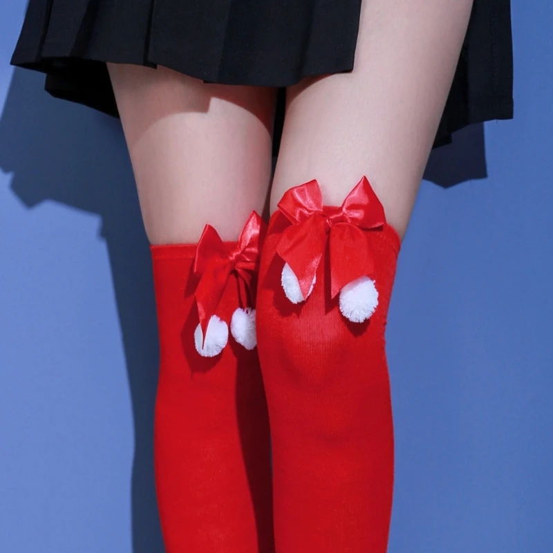 Рождественские вязаные перчатки с отверстием для большого пальца + носок до колена для рождественской вечеринки для женщин и девочек Изображение 4