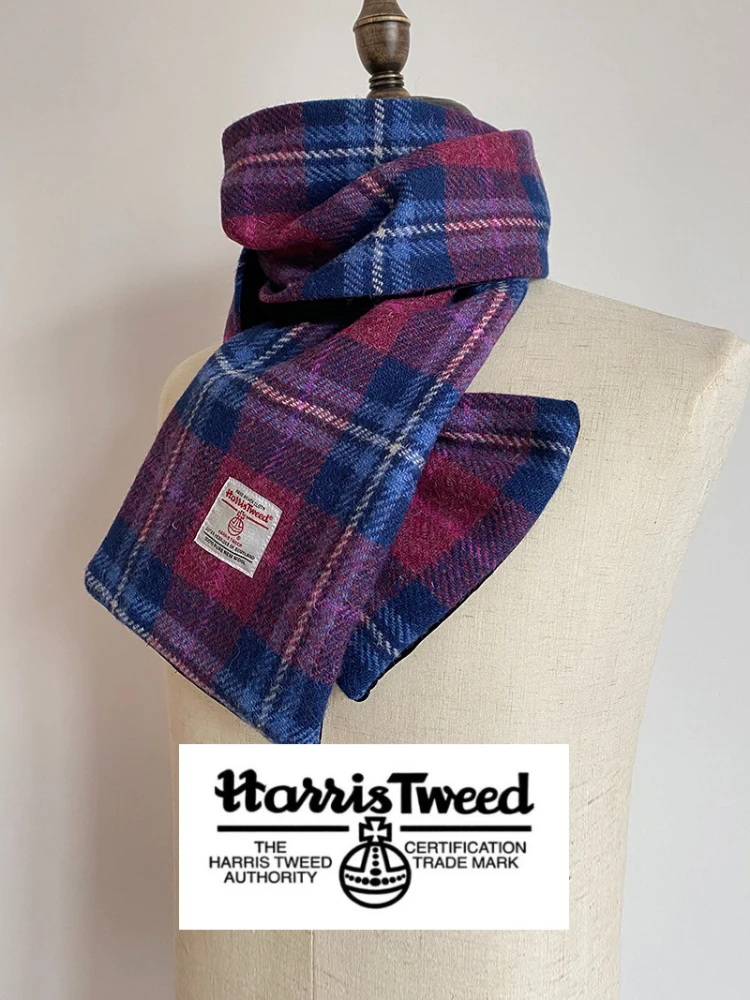 Фиолетовый клетчатый шарф из 100% чистой шерсти Harris Winter Thicken, Ветрозащитный тепловой шарф Изображение 1
