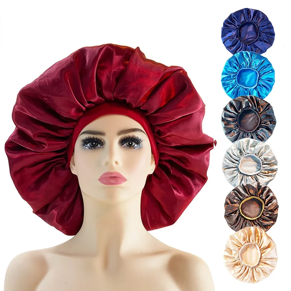 Шелковая спальная шапочка большого размера, ночная шапочка, головной убор, чепец, атласная шапочка Cheveux Nuit для ухода за вьющимися волосами, Дизайнерская женская косметика Изображение 1