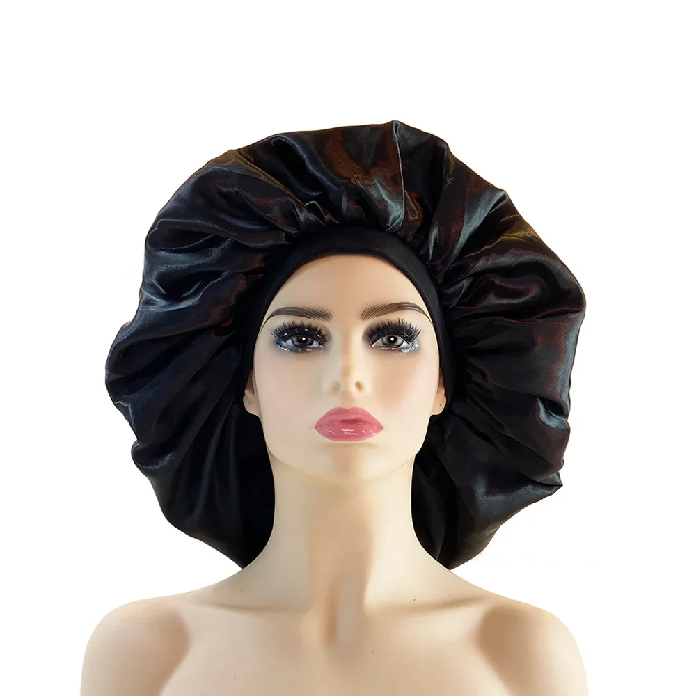 Шелковая спальная шапочка большого размера, ночная шапочка, головной убор, чепец, атласная шапочка Cheveux Nuit для ухода за вьющимися волосами, Дизайнерская женская косметика Изображение 3